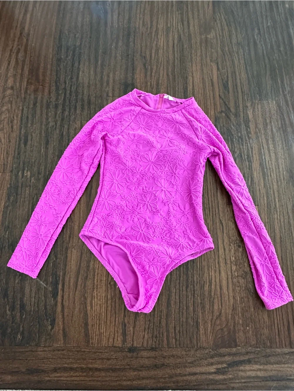 Girls' Long-Sleeve One-Piece Swimsuit in Bright Pink